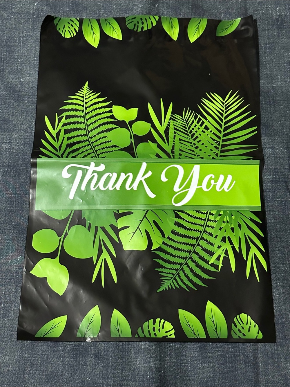 20 Count Bundle of Thank You Poly Mailers with Green Leaf Design - Black & Green